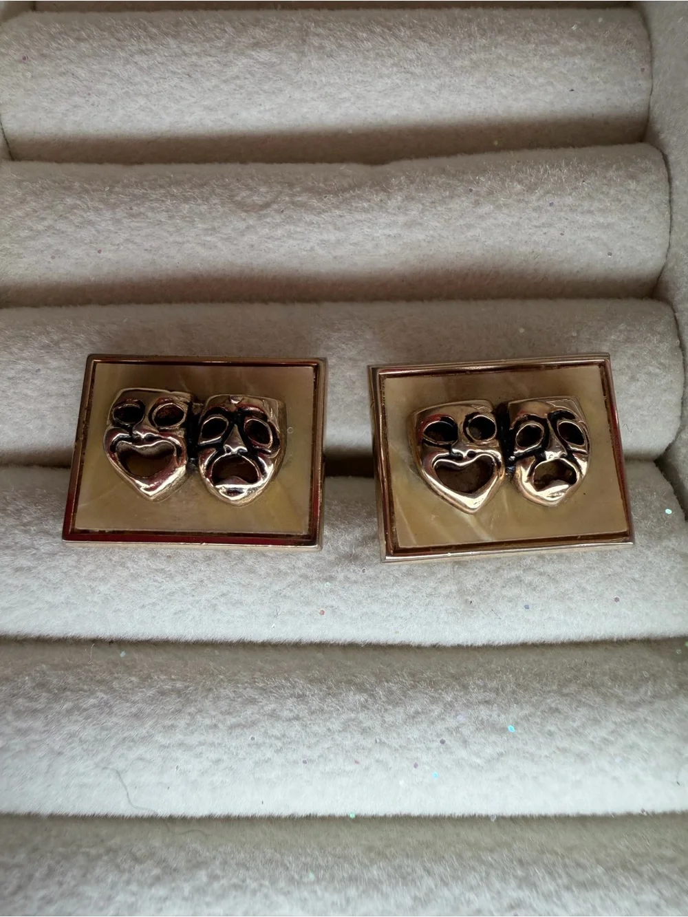 Gold Tone Theater Mask Cufflinks with Ivory Inlay